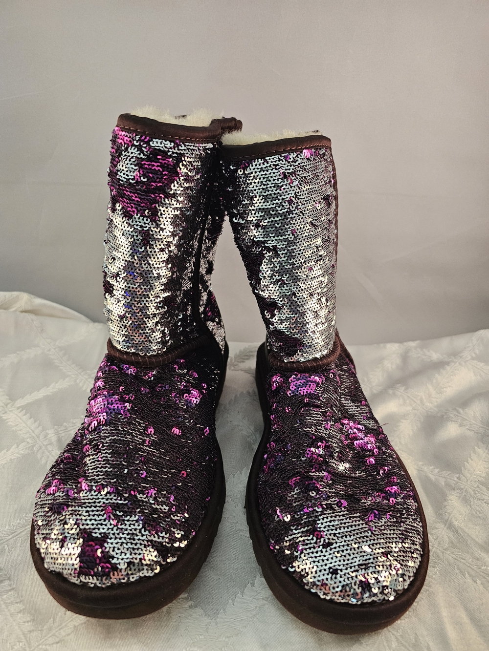 Ugg Limited Edition Reversible Sequin Women's Short Winter Boots - Purple/Silver